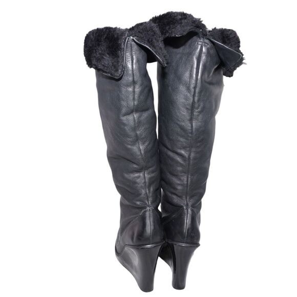 Michael Kors Black Leather Tall Wedge Boots, Size 9 - Picture 5 of 7